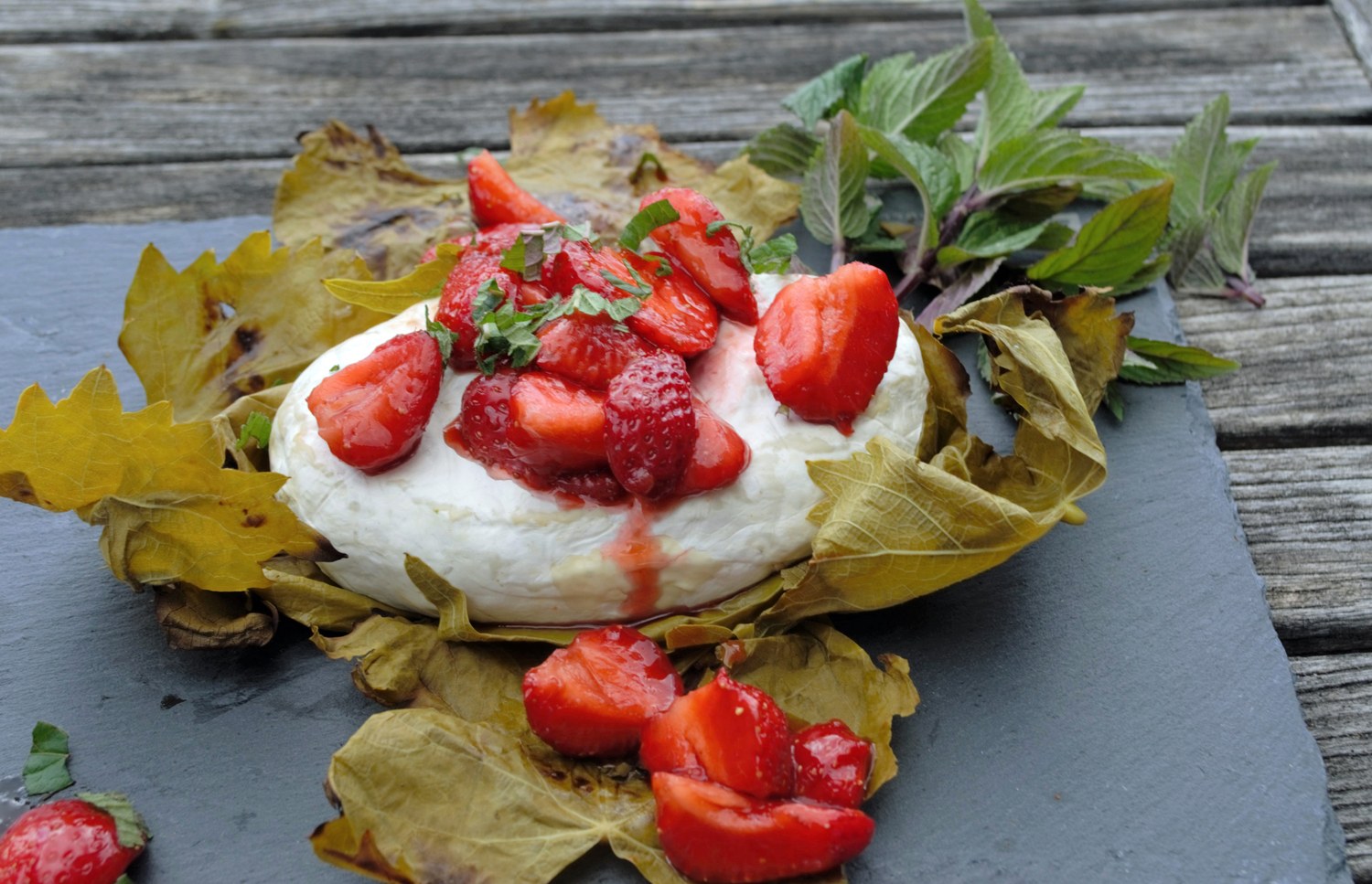 Gegrillter Camembert in Weinbergblätter mit Erdbeeren | WINO Biolandbau ...